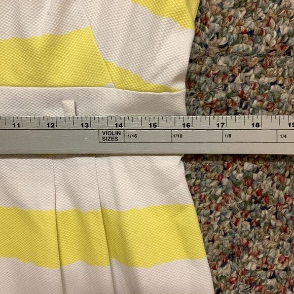 Tahari Yellow White Stripe Cotton Pique V-Neck Sleeveless Knee Length Dress 10 - Picture 12 of 13